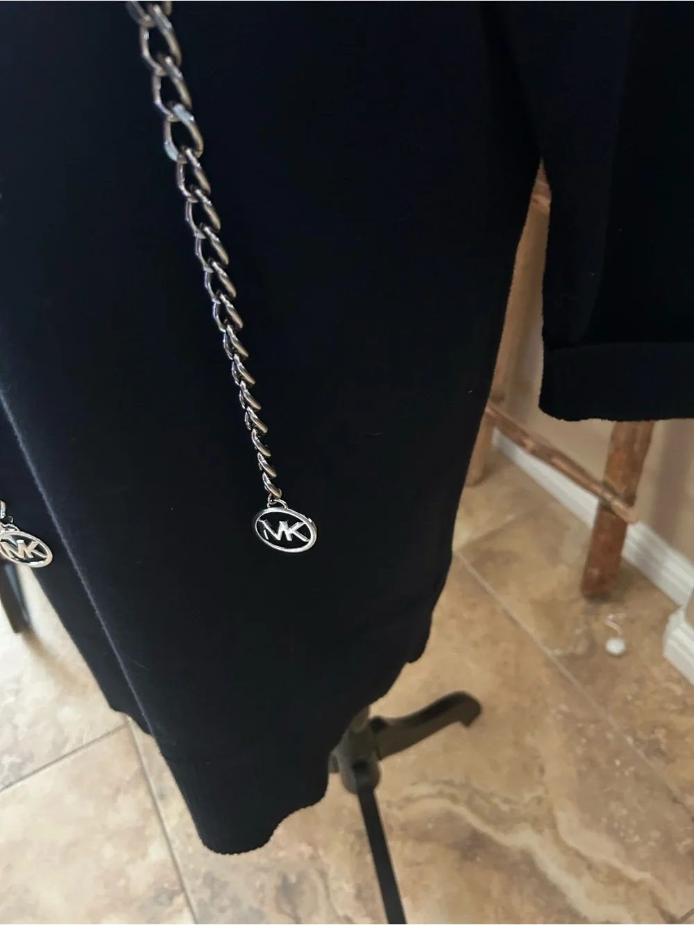 Michael Kors Black Hoodie Sweater Dress with Chain Drawstrings